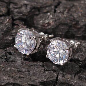 8MM Round Zircon Diamond 925 Silver Ear Stud
